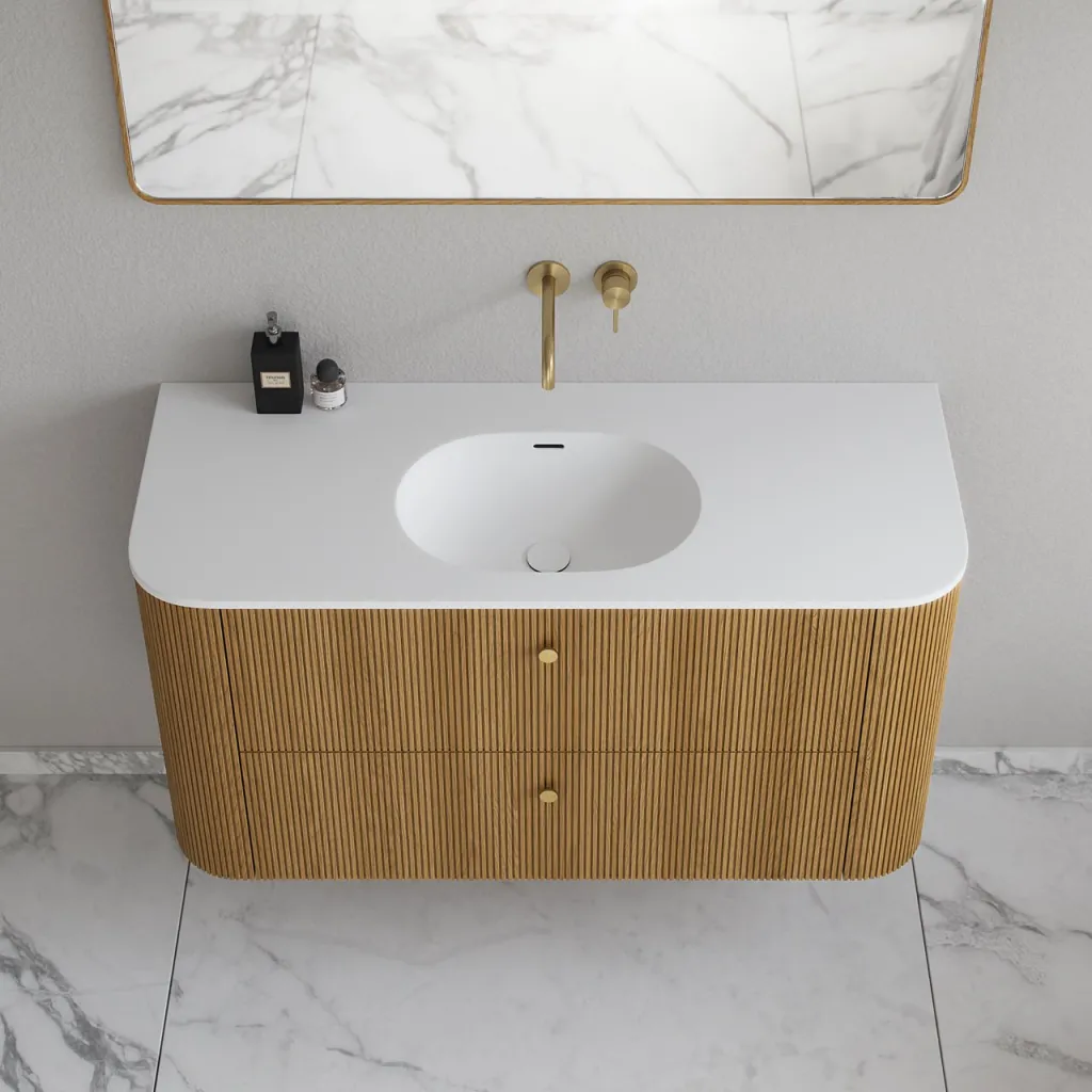 Noorwork 120 - Skåp i naturek inklusive mattvit Corian® diskbänk