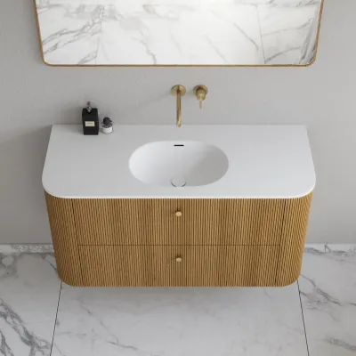 Noorwork 120 - Skåp i naturek inklusive mattvit Corian® diskbänk