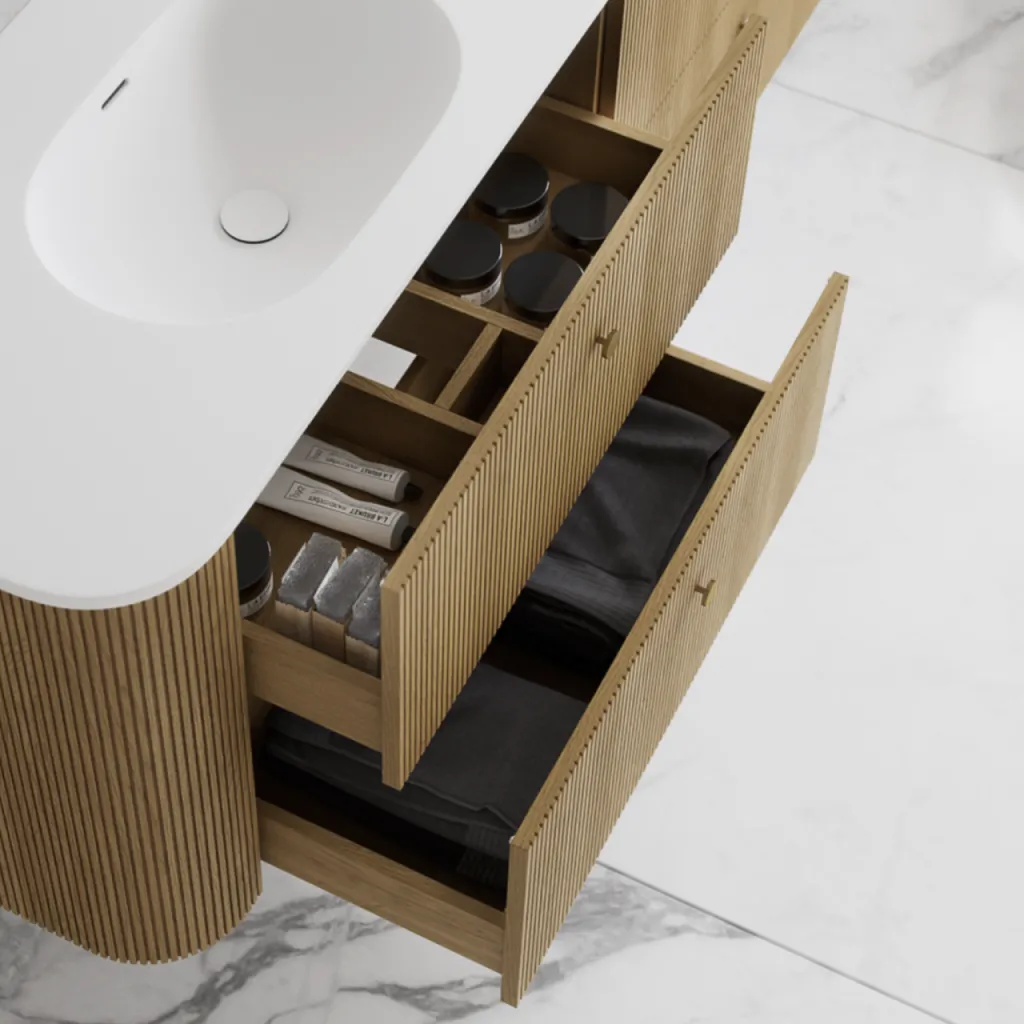 Noorwork 120 - Skåp i naturek inklusive mattvit Corian® diskbänk