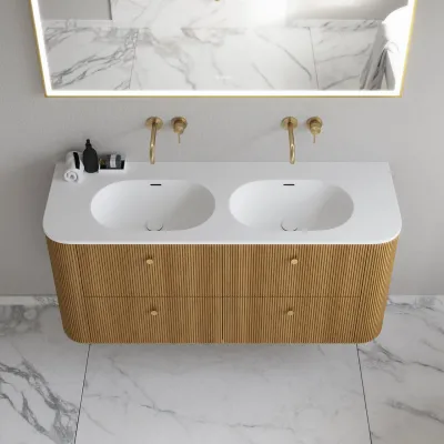 Noorwork 140D - Skåp i naturek inklusive mattvit Corian® diskbänk