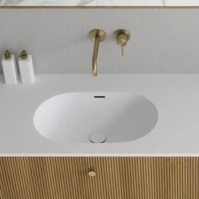 Noorwork 140D - Skåp i naturek inklusive mattvit Corian® diskbänk