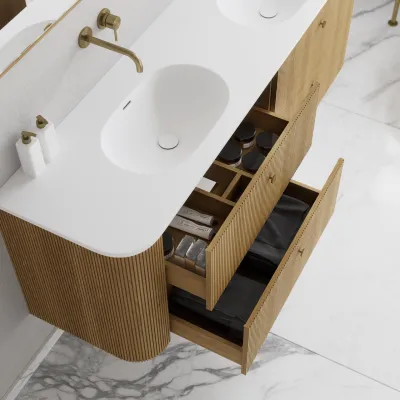 Noorwork 140D - Skåp i naturek inklusive mattvit Corian® diskbänk