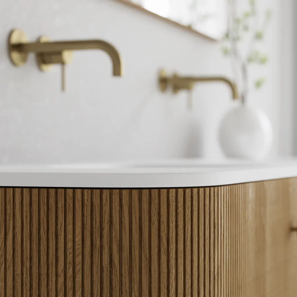 Noorwork 140D - Skåp i naturek inklusive mattvit Corian® diskbänk