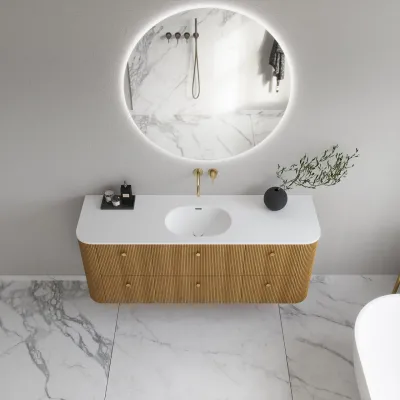 Noorwork 160 - Skåp i naturek inklusive mattvit Corian® diskbänk