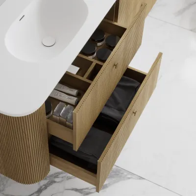 Noorwork 160 - Skåp i naturek inklusive mattvit Corian® diskbänk