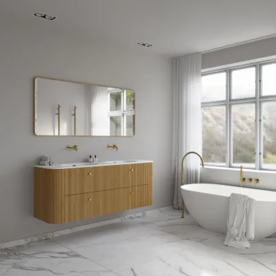 Noorwork 160D - Skåp i naturek inklusive mattvit Corian® diskbänk