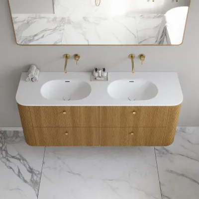 Noorwork 160D - Skåp i naturek inklusive mattvit Corian® diskbänk