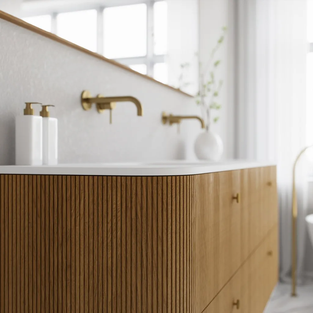 Noorwork 160D - Skåp i naturek inklusive mattvit Corian®