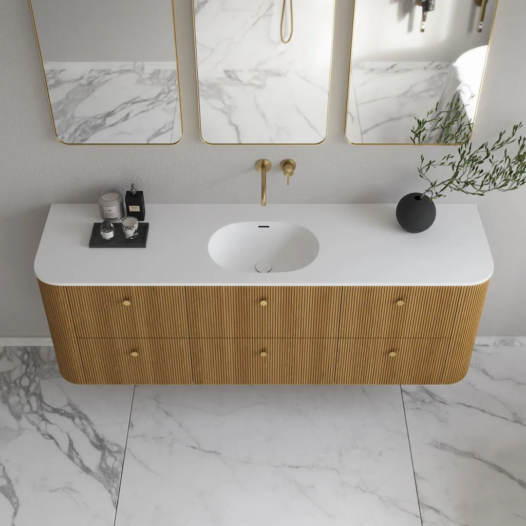 Noorwork 180 - Skåp i naturek inklusive mattvit Corian® diskbänk