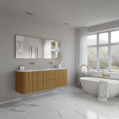 Noorwork 180D - Skåp i naturek inklusive mattvit Corian® diskbänk