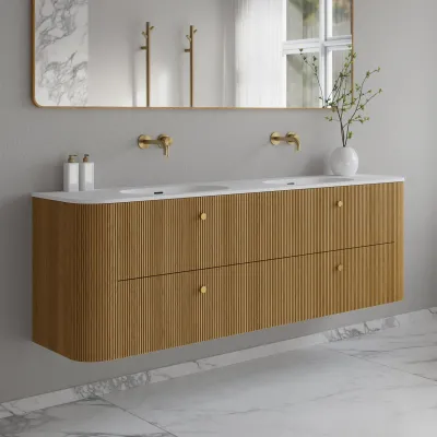 Noorwork 180D - Skåp i naturek inklusive mattvitt Corian® dubbelt handfat