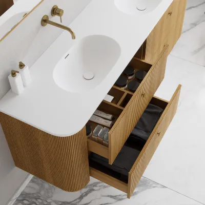 Noorwork 180D - Skåp i naturek inklusive mattvit Corian® diskbänk