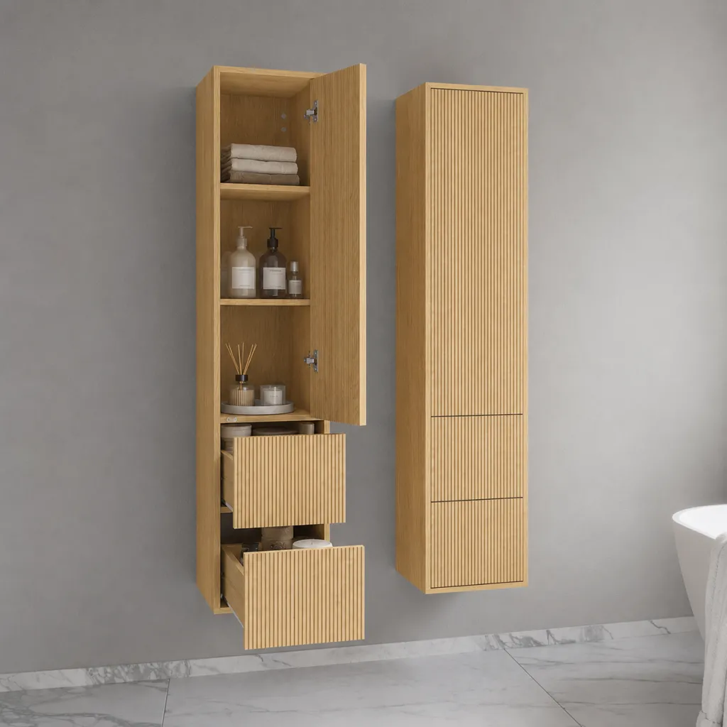 Noorwork NHC4317 - Skåp, 40x35x170 cm med 2 lådor i ljus naturek
