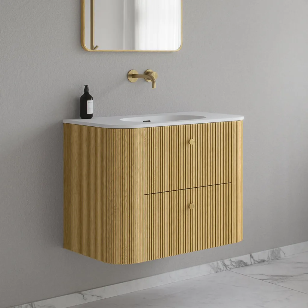 Noorwork 80 - Skåp i ljus naturek inklusive mattvit Corian® diskbänk