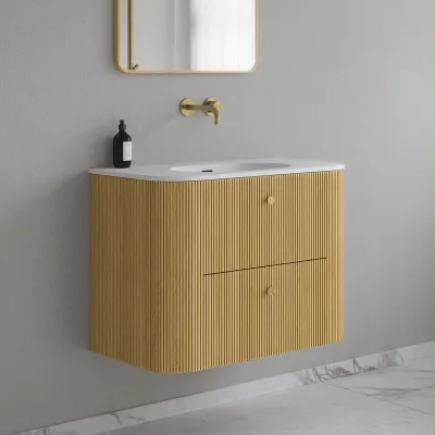 Noorwork 80 - Skåp i ljus naturek inklusive mattvit Corian® diskbänk