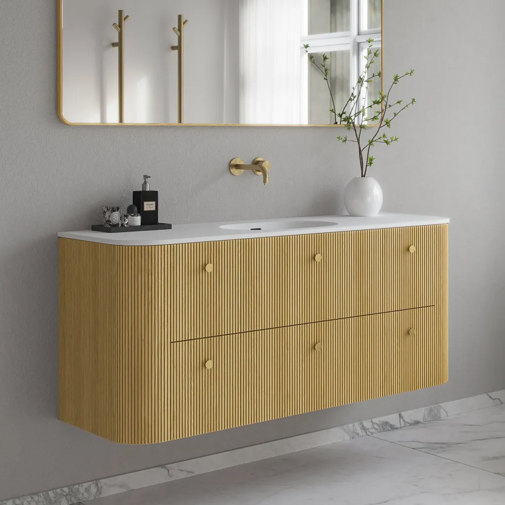 Noorwork 140 - Skåp i ljus naturek inklusive mattvit Corian® diskbänk