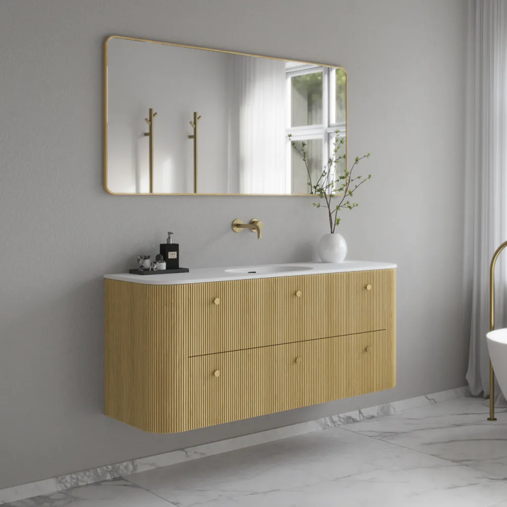 Noorwork 140 - Skåp i ljus naturek inklusive mattvit Corian® diskbänk