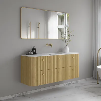 Noorwork 140 - Skåp i ljus naturek inklusive mattvit Corian® diskbänk