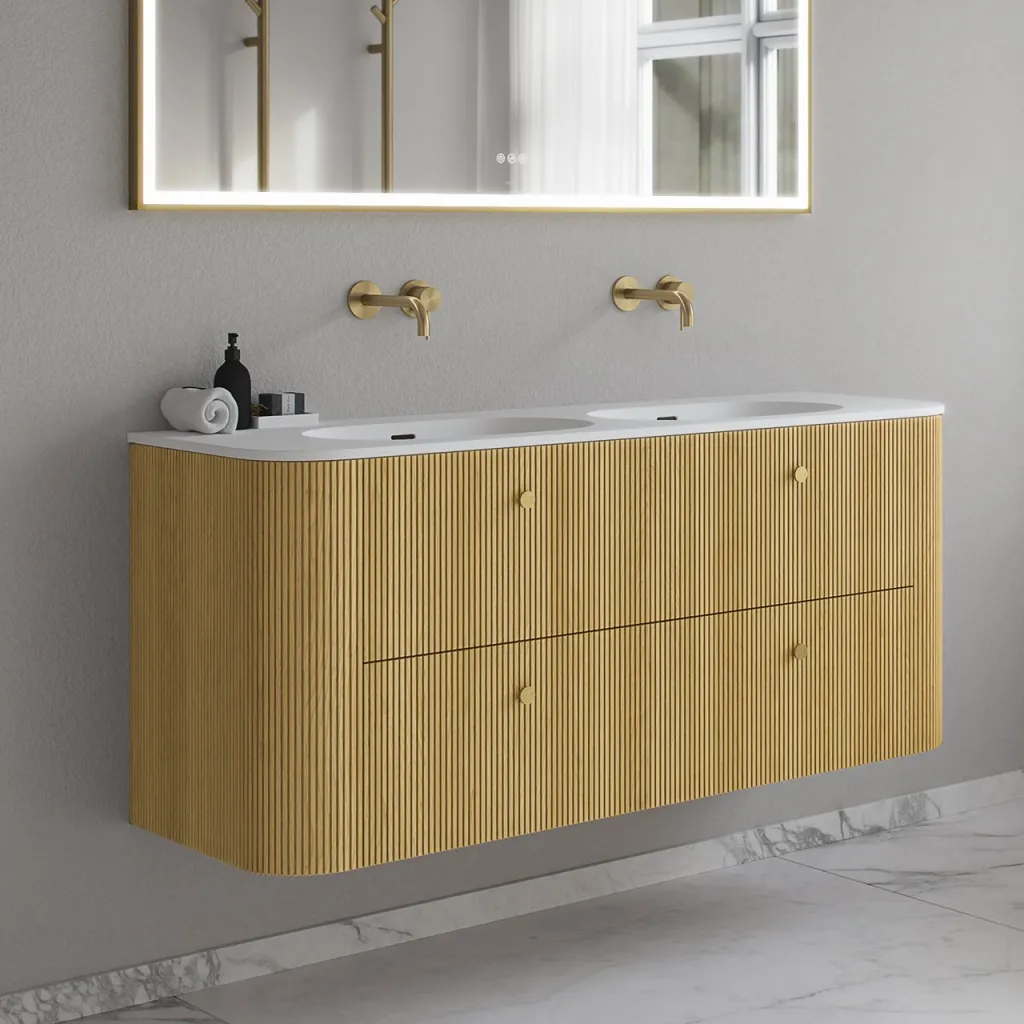 Noorwork 140D - Skåp i ljus naturek inklusive mattvit Corian® diskbänk