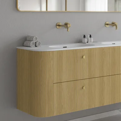 Noorwork 160D - Skåp i ljus naturek inklusive mattvit Corian® diskbänk