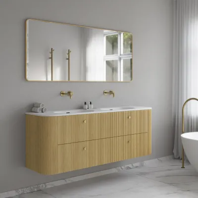 Noorwork 160D - Skåp i ljus naturek inklusive mattvit Corian® diskbänk