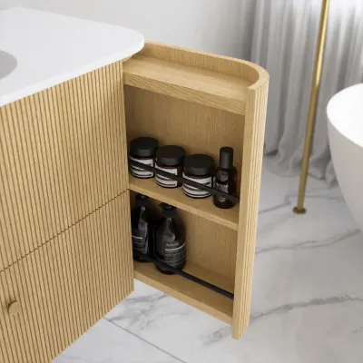 Noorwork 180 - Skåp i ljus naturek inklusive mattvit Corian® diskbänk