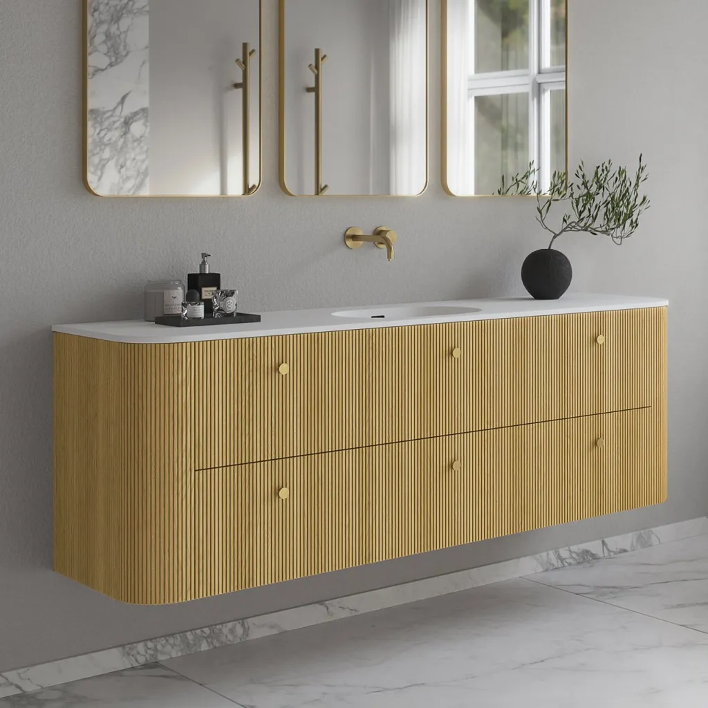Noorwork 180 - Skåp i ljus naturek inklusive mattvit Corian® diskbänk