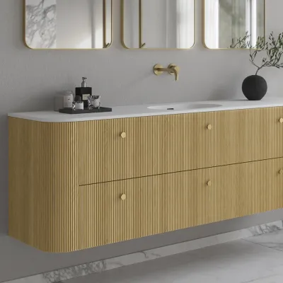 Noorwork 180 - Skåp i ljus naturek inklusive mattvit Corian® diskbänk