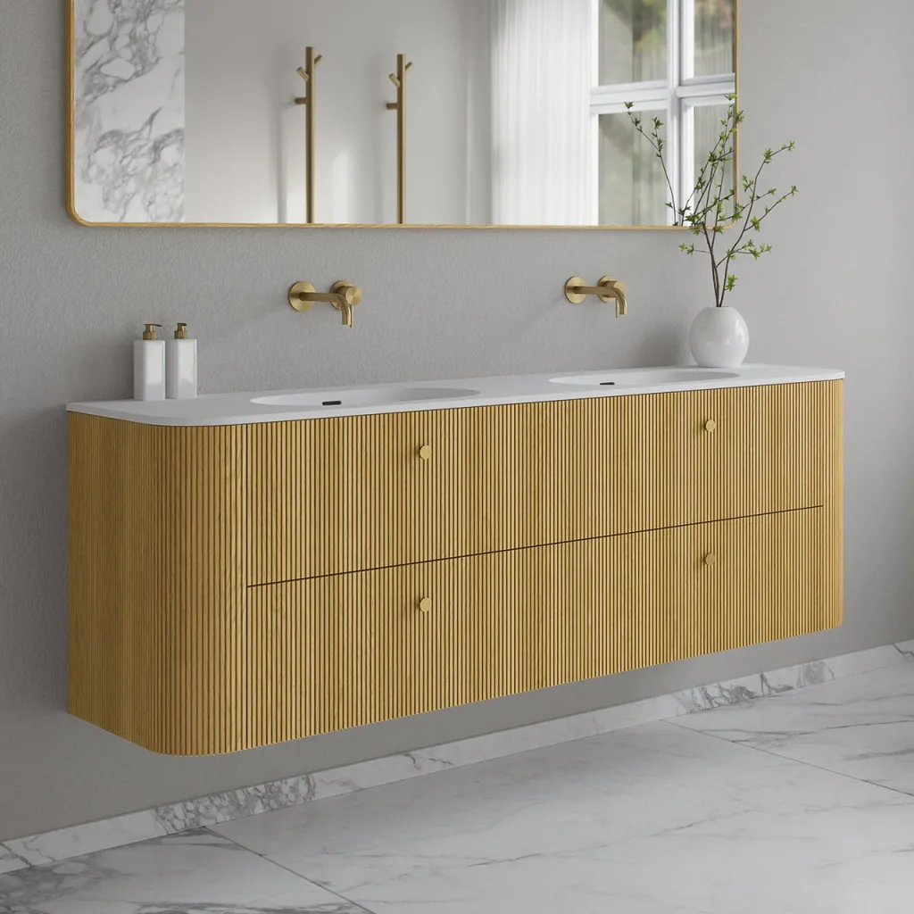 Noorwork 180D - Skåp i ljus naturek inklusive mattvit Corian® diskbänk