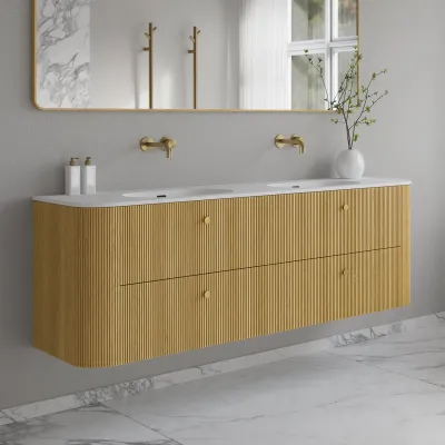 Noorwork 180D - Skåp i ljus naturek inklusive mattvit Corian® diskbänk