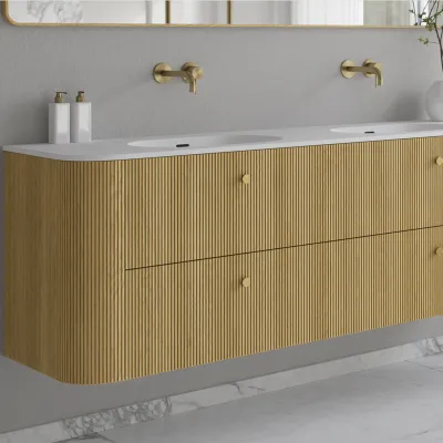 Noorwork 180D - Skåp i ljus naturek inklusive mattvit Corian® diskbänk