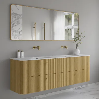 Noorwork 180D - Skåp i ljus naturek inklusive mattvit Corian® diskbänk