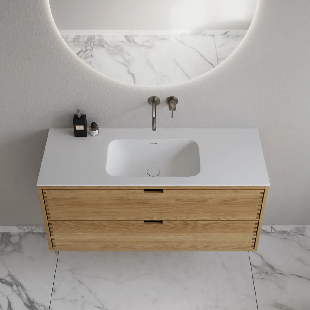 CPH Tapwork Soft 120 - MKIII, Fingergängade skåp i naturek inkl. mattvit SolidTec® diskho