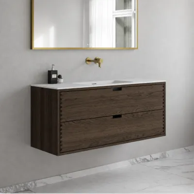 CPH Tapwork Soho 120 - MKIII, Fingergängade skåp i rökt ek inkl. mattvit SolidTec® diskho