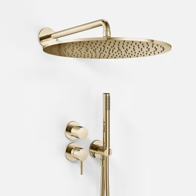 Semplice SBR901 S13 - Duschset Rain DeLuxe Ø40 cm, Väggmonterad, Polerad Mässing Naturfärgad