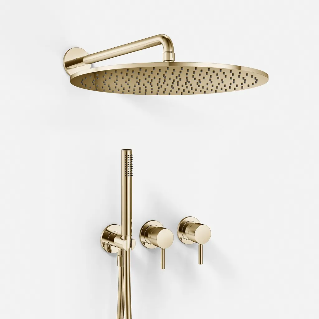 Semplice SBR801 S13 - Duschset Rain DeLuxe Ø40 cm, Väggmonterad, Polerad Mässing Naturfärgad