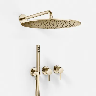 Semplice SBR801 S13 - Duschset Rain DeLuxe Ø40 cm, Väggmonterad, Polerad Mässing Naturfärgad