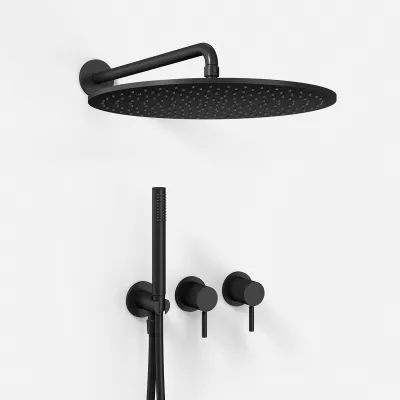 Semplice SBR801 S13 - Duschset Rain DeLuxe Ø40 cm, Väggmonterad, Mattsvart