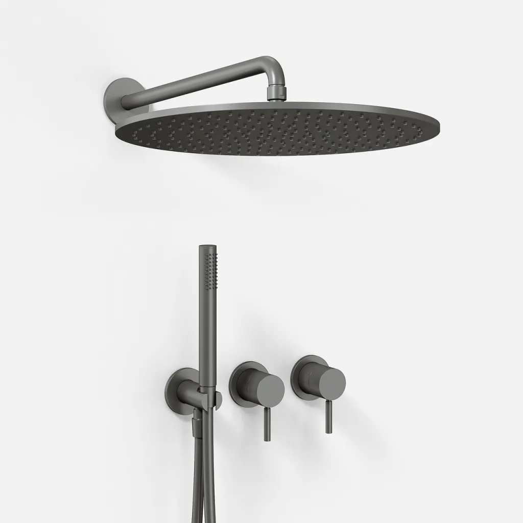 Semplice SBR801 S13 - Duschset Rain DeLuxe Ø40, Väggmonterad, PVD Matt Gun Metal