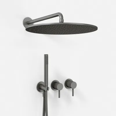Semplice SBR801 S13 - Duschset Rain DeLuxe Ø40, Väggmonterad, PVD Matt Gun Metal