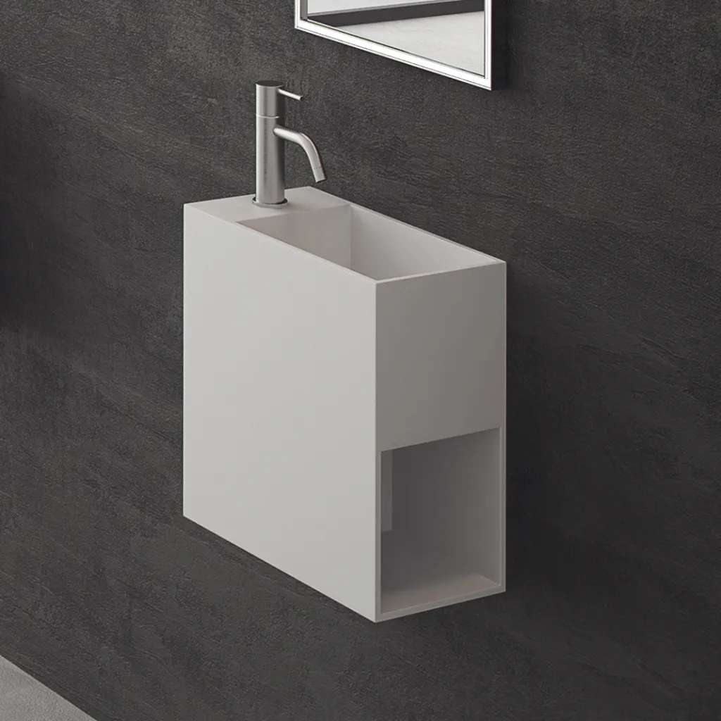 Block 40R - 40x20 tvättställ höger, Matt Vit SolidTec®