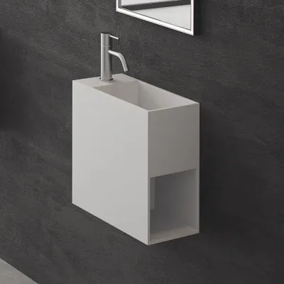 Block 40R - 40x20 tvättställ höger, Matt Vit SolidTec®