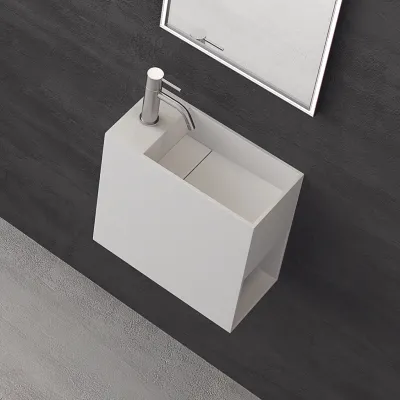 Block 40R - 40x20 tvättställ höger, Matt Vit SolidTec®