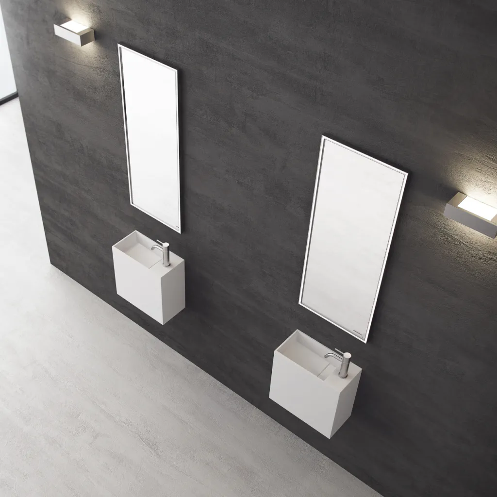 Block 40L - 40x20 cm, Handfat till vänster Matt Vit SolidTec®