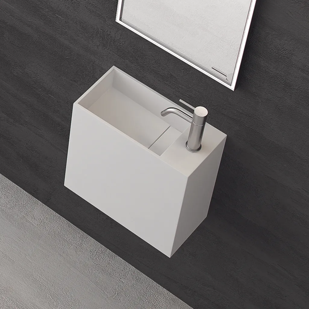 Block 40L - 40x20 cm, Handfat till vänster Matt Vit SolidTec®