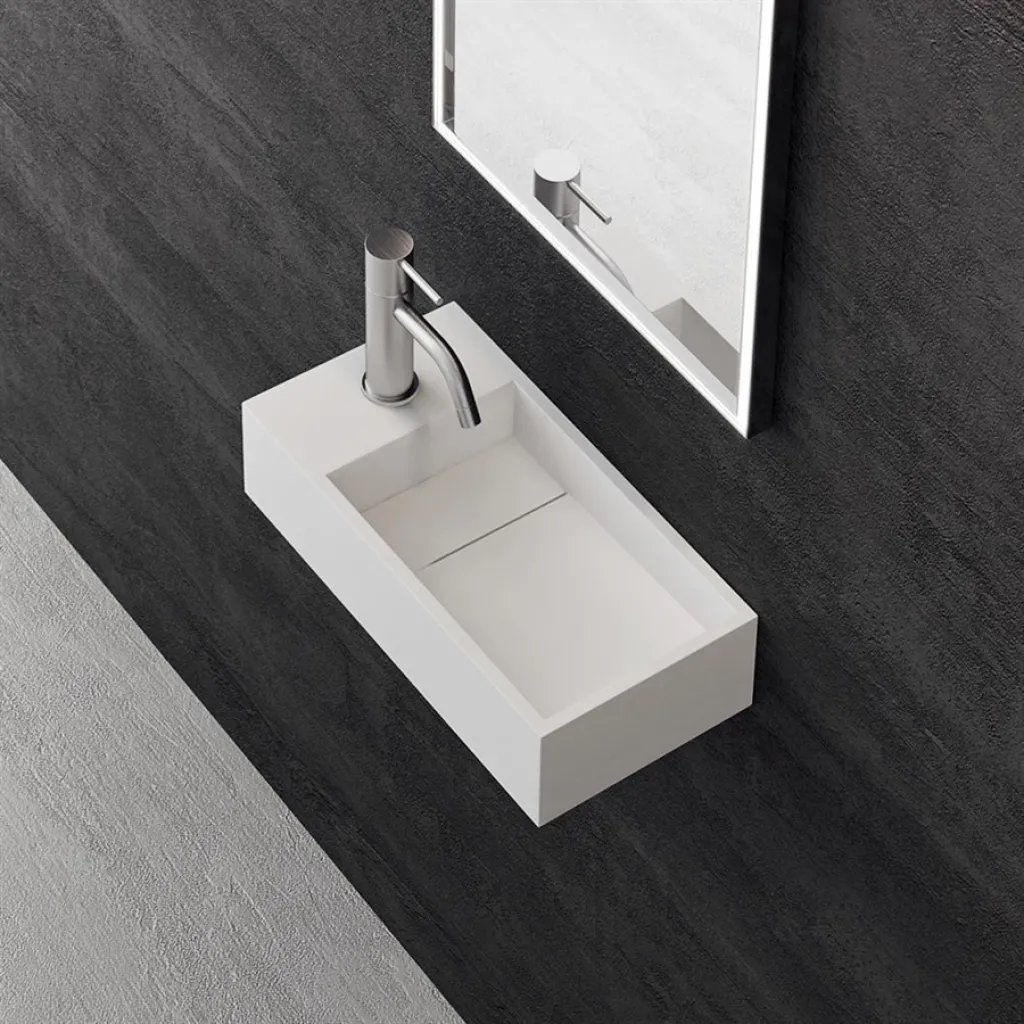 Kubo Mini 40R - 40x20, Diskbänk höger, Matt Vit SolidTec®
