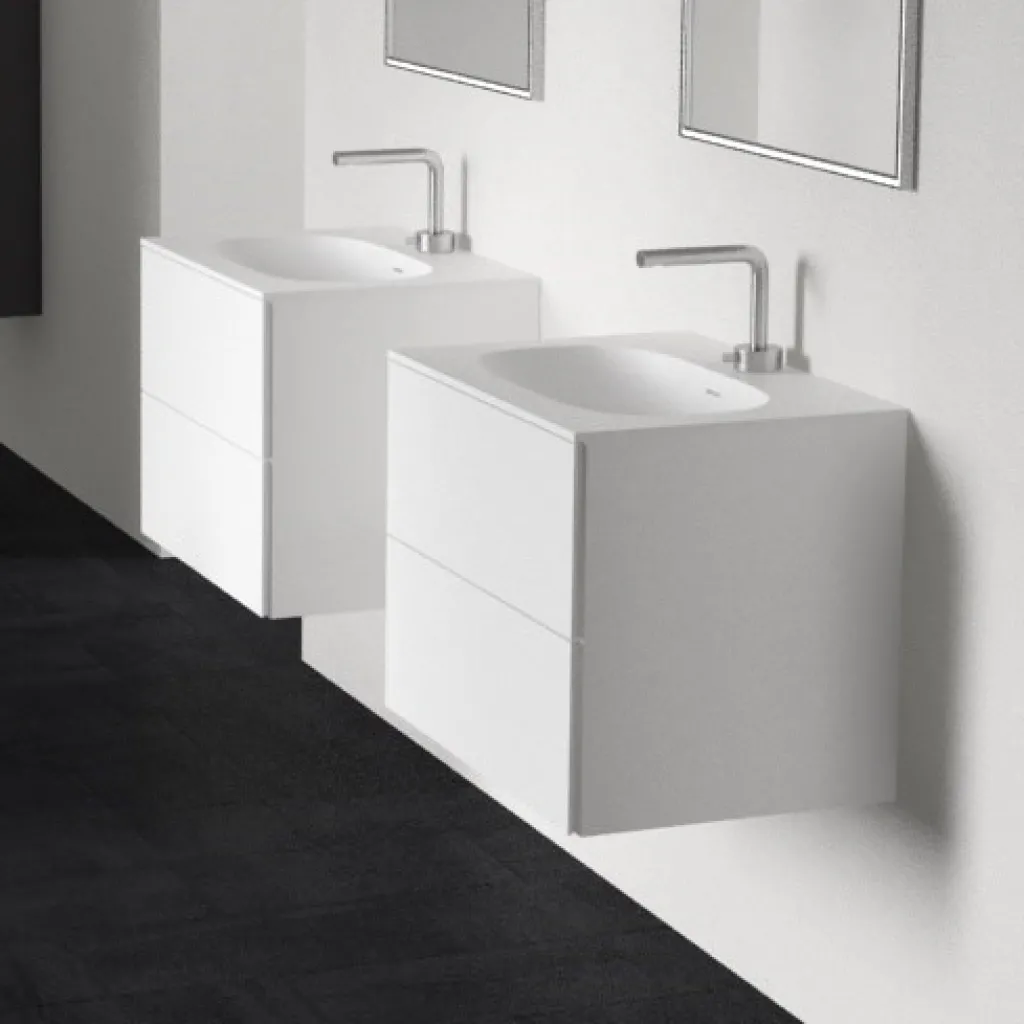 Block Soft 60 - Badrumsmöbel 60x46 cm, mattvit med SolidTec® handfat