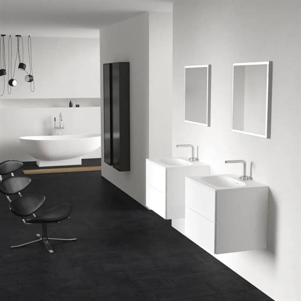 Block Soft 60 - Badrumsmöbel 60x46 cm, mattvit med SolidTec® handfat
