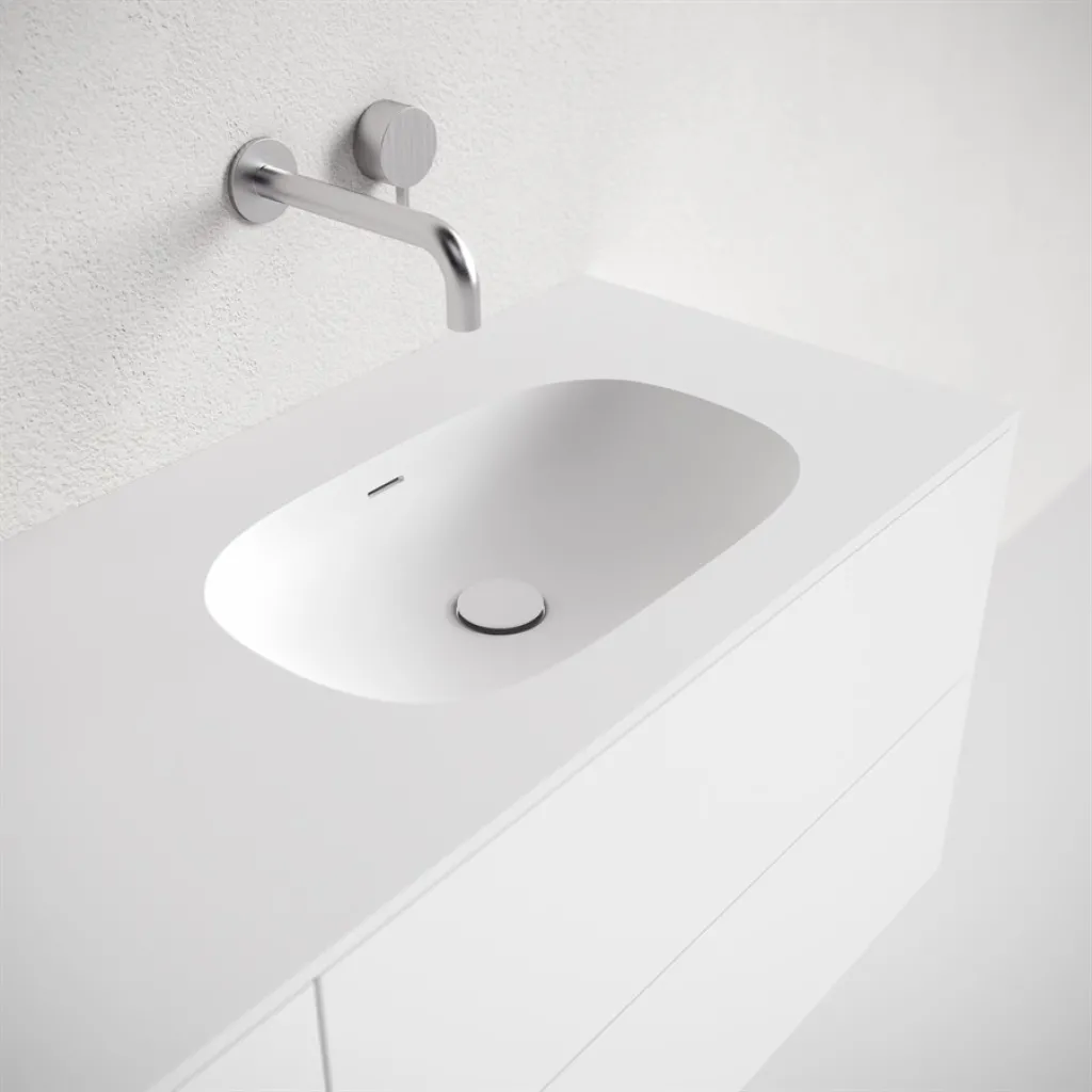 Block Soft 80 - Badrumsmöbel 80x46 cm, mattvit med SolidTec® handfat