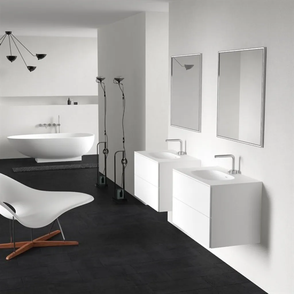 Block Soft 80 - Badrumsmöbel 80x46 cm, mattvit med SolidTec® handfat